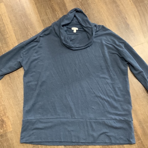 Garnet Hill Blue Tencel Cowl Neck Knit Tunic - Picture 6 of 10